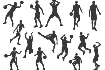 Obraz premium Silhouettes of basketball players in action. Great for sports-themed designs