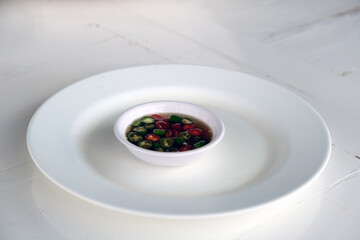 pepper sauce in a white plate