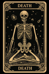 Death tarot card in black and golden with a skeleton