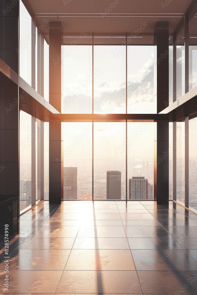 Aufkleber an empty room with a view of a city. suitable for real estate or interior design concepts
