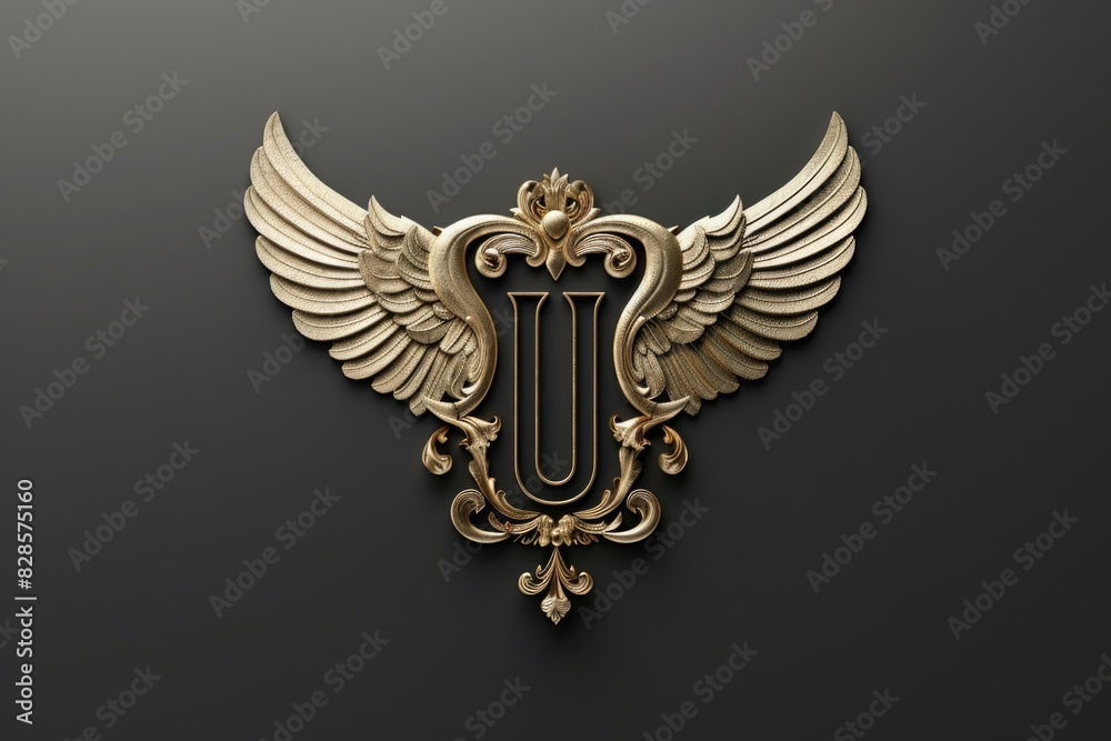 Poster a unique golden letter with wings on a dramatic black background. suitable for various design projec