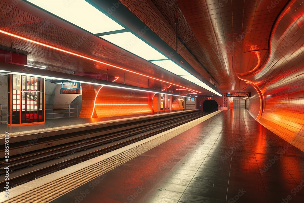 Aufkleber a busy subway station with a train passing by. suitable for transportation themes