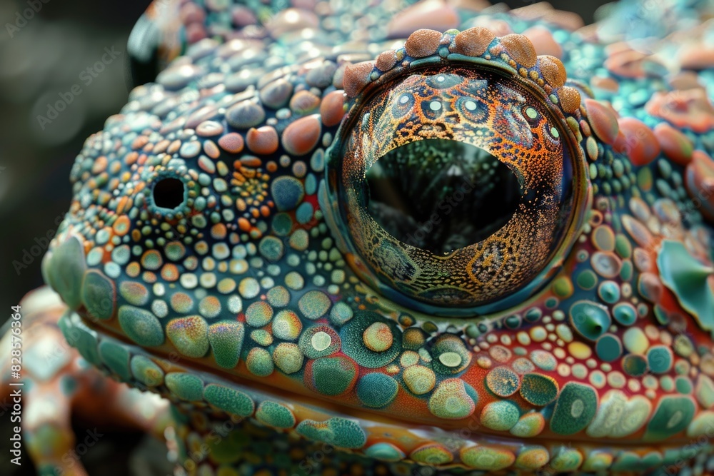 Sticker Close up of a colorful frog's eye, perfect for nature or wildlife themes