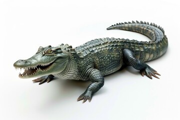 Fototapeta premium Toy alligator sitting on top of a white surface, suitable for children's education materials