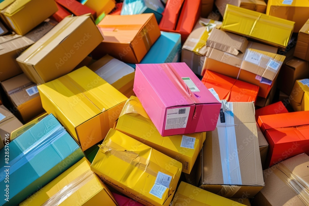 Aufkleber A pile of colorful boxes stacked on top of each other. Suitable for various concepts