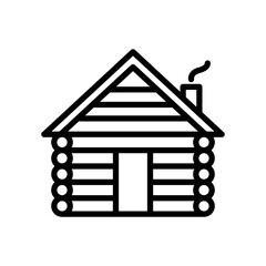 Wooden house line icon. Camping icon. Camping icon isolated on white background. Transparent background, minimalist symbol. Vector images