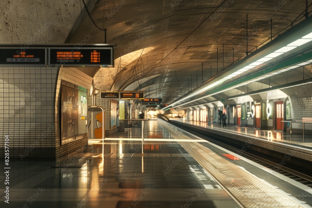 Aufkleber a subway station with a train pulling in. ideal for transportation concepts
