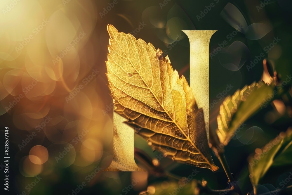 Poster detailed close up of a leaf on a branch. suitable for nature themes