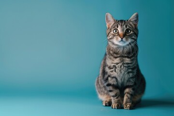 A cat sitting on a blue surface, perfect for pet lovers
