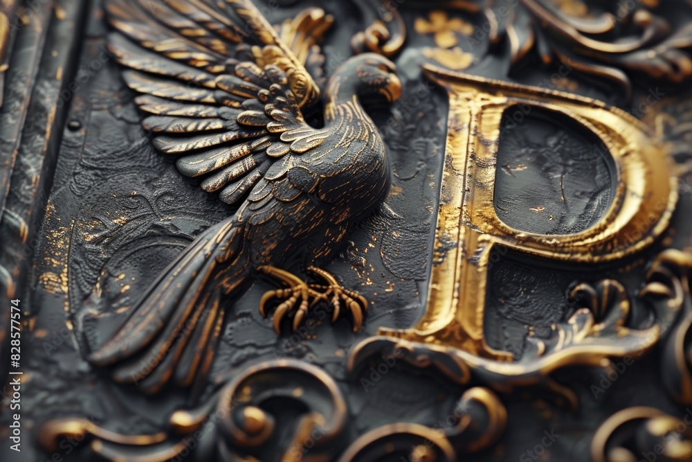 Poster Close up of a metal sign with a bird design. Perfect for various design projects