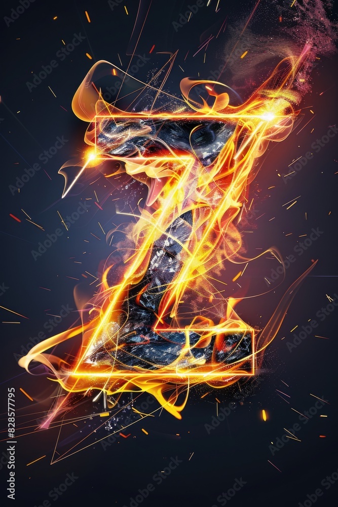 Poster a fiery letter z burning against a dark backdrop. suitable for design projects and typography