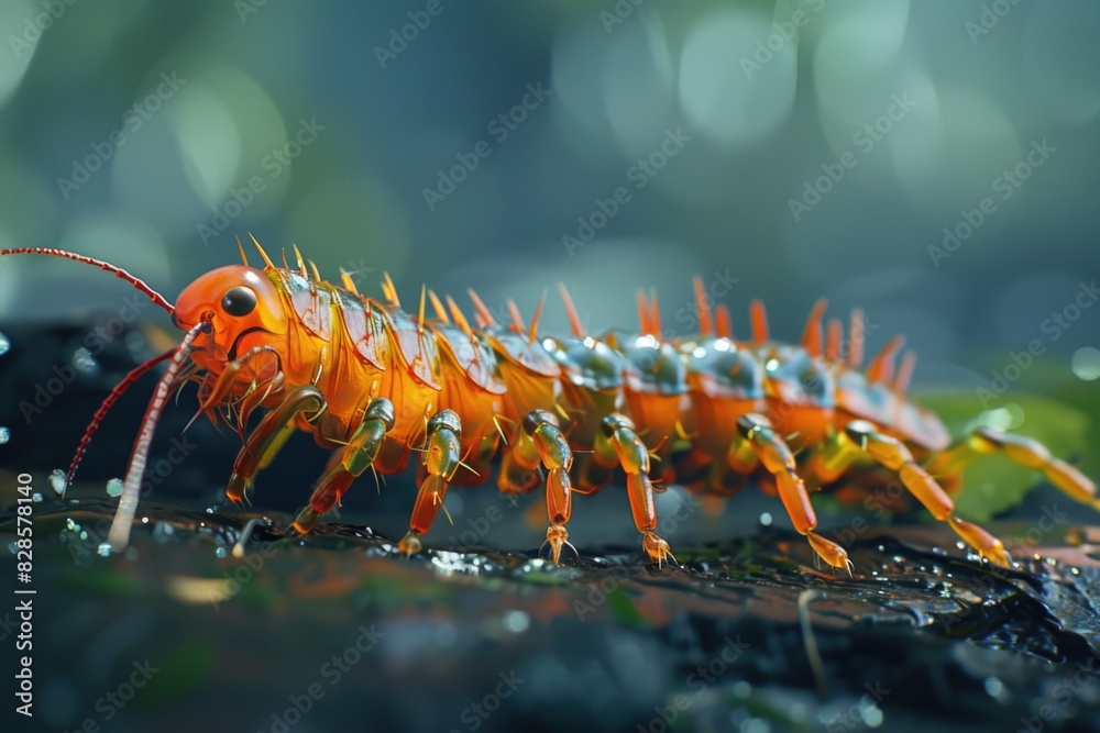 Poster Close up of a bug on a tree branch. Suitable for nature and wildlife themes
