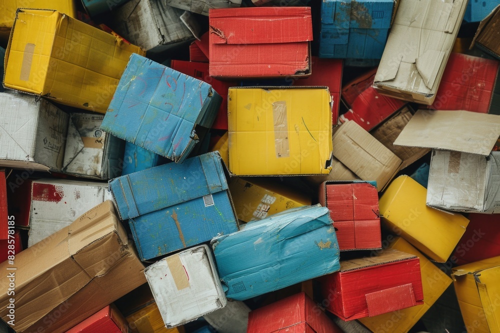 Aufkleber a pile of cardboard boxes stacked on top of each other. suitable for packaging and storage concepts