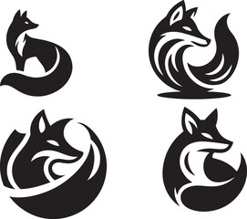 fox logo Silhouette on White Background 