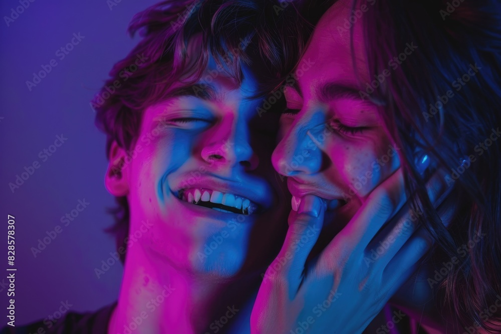 Poster a man and a woman smiling together. suitable for various concepts