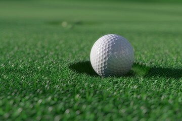 A golf ball resting on a lush green field. Suitable for sports and leisure concepts