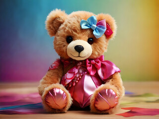 teddy bear with a toy. bear, teddy, toy, animal, soft, love, gift, christmas, object, brown, child, isolated,Ai generated 