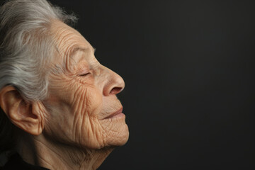 Fototapeta premium A close up of a woman's face with her eyes closed looking to a side