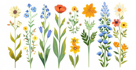 Obraz premium Colorful collection of spring and summer flowers, featuring gentle blooms and vibrant foliage