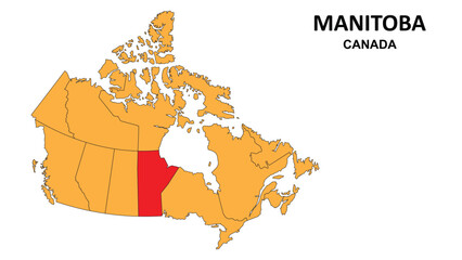 Manitoba Map is highlighted on the Canada map with detailed state and region outlines.