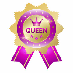 icon button gold label  illustration queen golden best badge, pink crown status