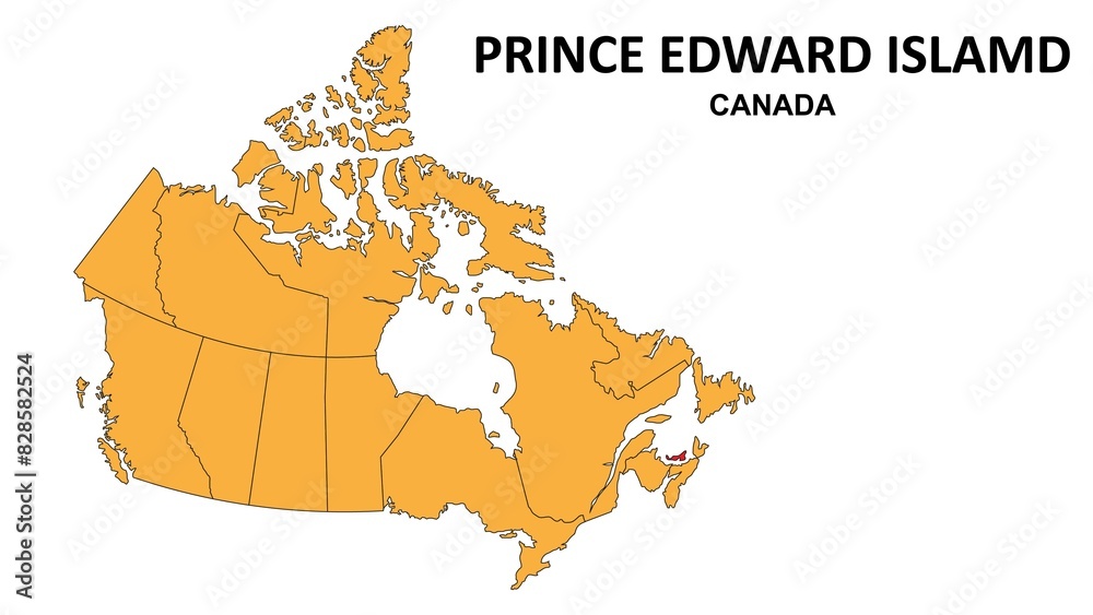 Poster Prince Edward islamd Map is highlighted on the Canada map with detailed state and region outlines.