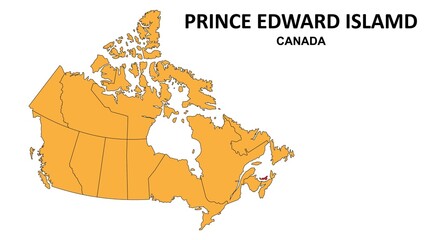 Prince Edward islamd Map is highlighted on the Canada map with detailed state and region outlines.