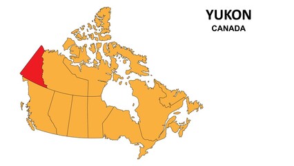 Yukon Map is highlighted on the Canada map with detailed state and region outlines.