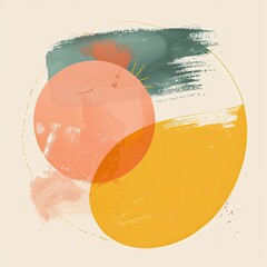 Whimsical Clipart: Abstract Round Shapes, Soft Washes, Bold Strokes, Minimalist Details, Nature-Inspired, Playful Colors
