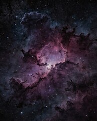Majestic purple nebula amidst cosmic dust in a vast star field.