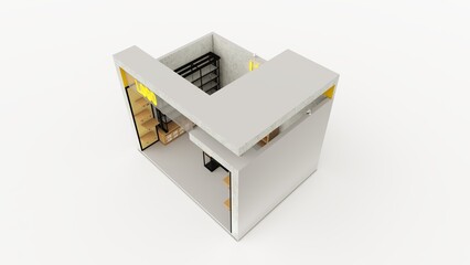 3D rendering booth 1 open side view top right