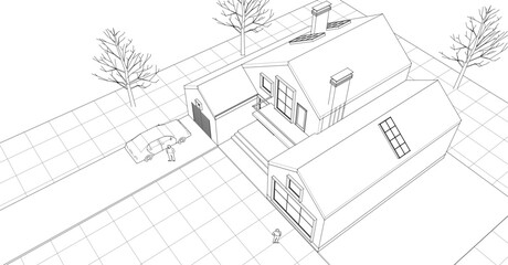 townhouse architectural sketch 3d illustration	
