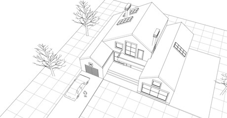 townhouse architectural sketch 3d illustration	

