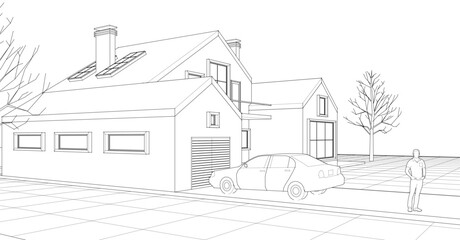 townhouse architectural sketch 3d illustration	
