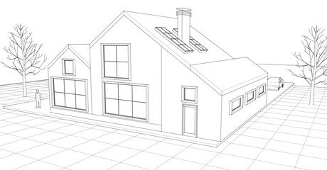 townhouse architectural sketch 3d illustration	
