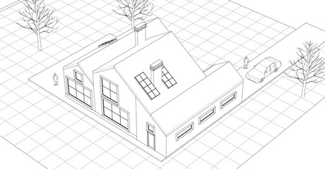 Fototapeta premium townhouse architectural sketch 3d illustration 