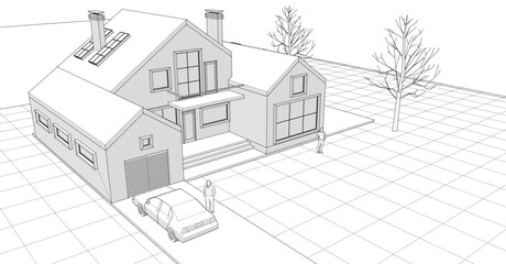 townhouse architectural sketch 3d illustration	
