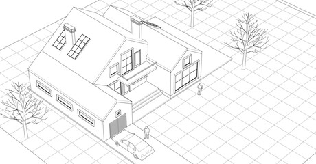 townhouse architectural sketch 3d illustration	

