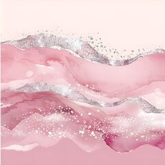 Abstract watercolor or alcohol ink art pink white background with golden 