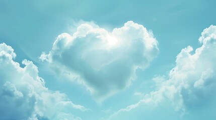 Soft clouds forming a heart shape in a blue sky