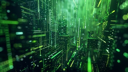 Fototapeta premium Futuristic technology background with abstract green neon lights and digital elements