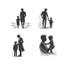 Vector fathers day with fathers and children silhouettes design template illustration