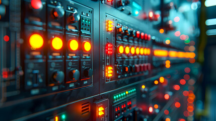 Obraz premium Robust and Efficient Design of Low Tension (LT) Switchgear featuring Circuit Breakers, LED Signal Lamps, and Protection Relays