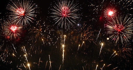 Firework celebrate anniversary happy new year 2024, 4th of july holiday festival. colorful firework...