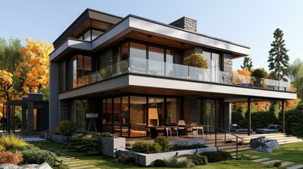Fototapeta premium Modern Luxury Mansion With Swimming Pool