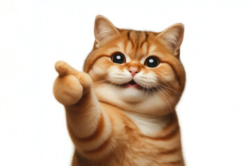 Fototapeta premium Smiling funny cat pointing away portrait Isolated on white background