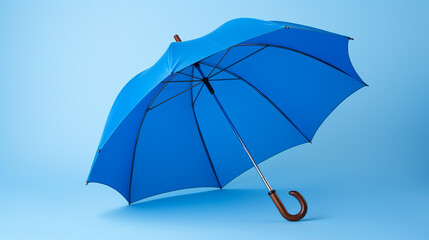 Blue umbrella isolated on blue background, generative AI
