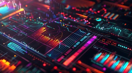 Obraz premium Glowing Neon Circuit Lines Overhead: Futuristic Technology Concept Illuminating the Digital Landscape with Vibrant Energy and Connectivity, Perfect for Tech Innovation Themes