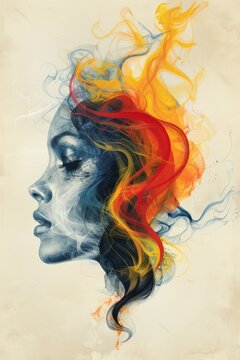 Womans Face With Fire