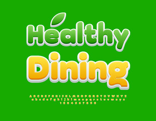 Vector eco concept Healthy Dining. Creative Yellow Font. Modern Alphabet Letters and Numbers set.